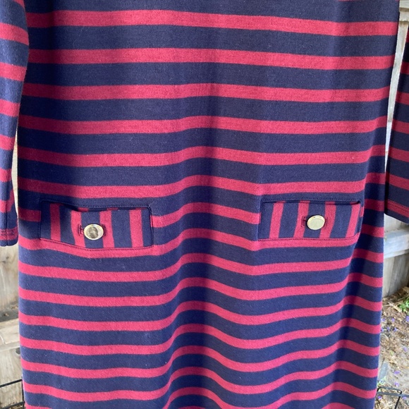 Burgundy Navy Cotton Striped Dress by Talbots - Picture 4 of 10